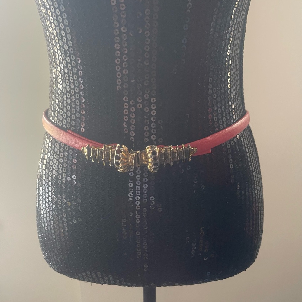 Rijos Paris London Lisbonne Red Leather Belt with Gold Accents